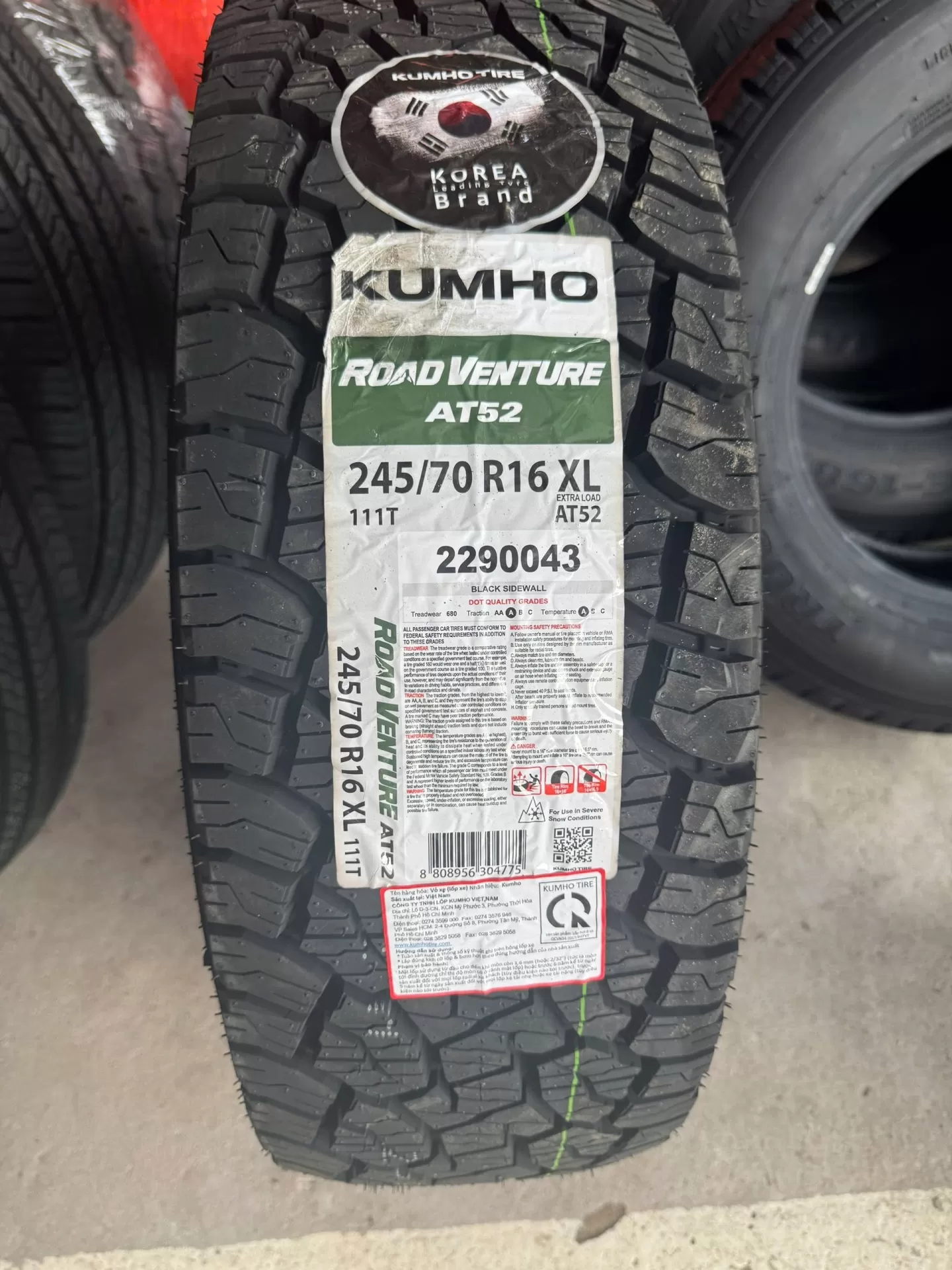 Vỏ lốp 245/70R16 AT52 KUMHO,  vỏ lốp Xe Everest 2.5 TDCi , ISUZU D-MAX, Isuzu Trooper, Isuzu MU-X, Mazda BT50 3.0L, Mitsubishi Pajero